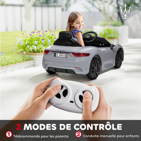 AIYAPLAY Maserati Gran Turismo Folgore – Voiture Électrique Enfant 12V – 2 Moteurs – Télécommande 2,4G – 3-5 Ans – Phares LED/Musique/MP3 – Gris