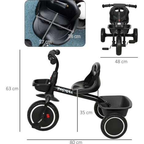 Luojuny Tricycle Tandem Double Siège Avec Auvent - Poussette Double Enfants 2-8 Ans, Gris Avec Sonnette Et Rétroviseur