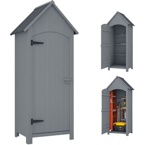 Abri de jardin en bois avec 3 étagères, armoire de rangement pour outils d'extérieur avec toit inclinable et porte verrouillable, 77,5 x 54,2 x 179,5 cm, gris (1/5)