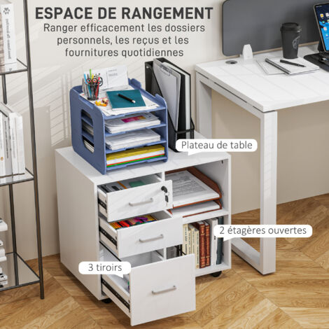Caissoureau Mobiles avec 3 tiroirs verrouillables, de Meuble Rangement