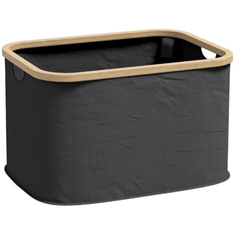 Panier à linge pliable avec couvercle en bambou. Capacité 36 L, design épuré, lavable en machine. Idéal pour usage individuel ou familial. (1/5)