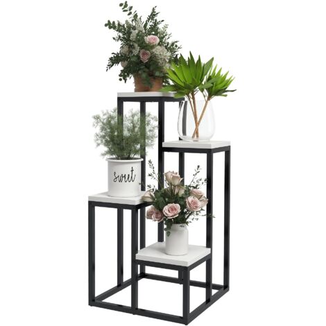 Étagère à plantes et fleurs en métal et bois, 4 niveaux de hauteurs différentes, style industriel, 34 x 34 x 66 cm (1/5)