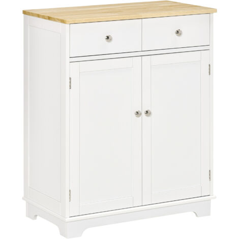 Meuble bas de cuisine avec rangement latéral, buffet multifonctionnel avec plateau en bois massif, étagère réglable et tiroir, idéal pour la salle à manger, le salon ou le couloir. (1/5)