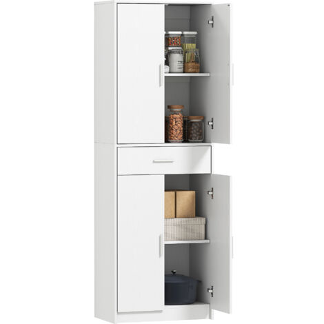 Meuble de cuisine moderne avec portes, étagères réglables et tiroir, 60 x 35 x 180 cm, blanc