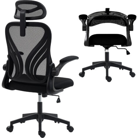 Chaise de bureau en maille, dossier pliable, appui,tête 2D, accoudoirs réglables, 73 x 62 x 136 cm, noire (1/5)