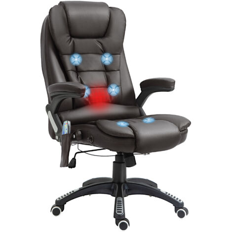 Fauteuil de bureau massant 6 points avec siège chauffant, idéal pour le télétravail ou le bureau à domicile, Fauteuil de direction en cuir PU à dossier haut, réglable en hauteur et pivotant à 360° mar (1/5)