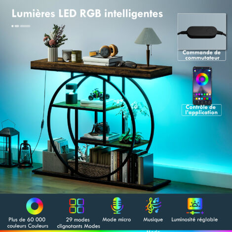 Console avec éclairage LED 100 cm, table console à 4 niveaux avec ...