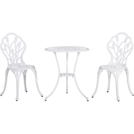 Ensemble bistro de patio 3 pièces pour 2 personnes, table et chaises de jardin en aluminium avec trou pour parasol, blanc, avec trou pour parasol, (1/5)