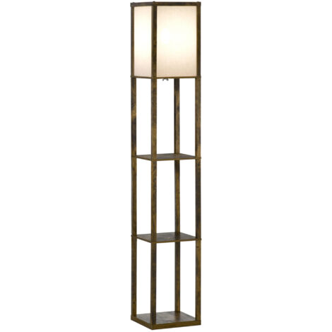 Lampadaire à plusieurs niveaux, étagère à 3 niveaux, 26 cm (L) x 26 cm (l) x 160 cm (H), MDF blanc et marron, (1/5)