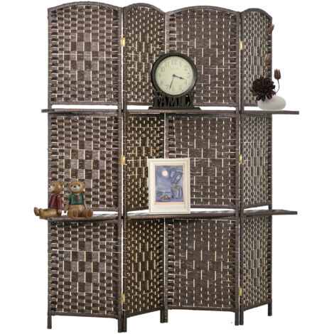 Paravent à 4 panneaux, 160 x 170 cm, avec 2 étagères, pliable, en bois (1/5)