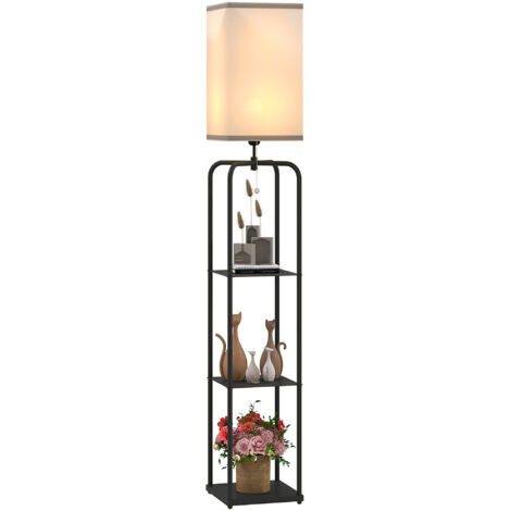Lampadaire pour salon avec étagères, abat,jour en tissu, interrupteur à chaînette pour salon, chambre (1/5)