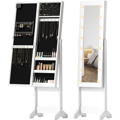 Armoire à bijoux sur pied avec miroir , Blanc chaud (1/5)