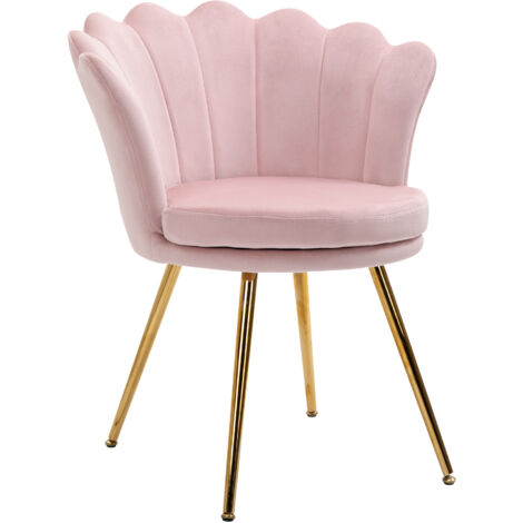 Fauteuil en forme de coquillage, fauteuil de coiffure, fauteuil en velours, fauteuil de salon avec pieds en métal doré pour salon, chambre et salle à manger, 67 cm x 64 cm x 77 cm, rose clair (1/5)