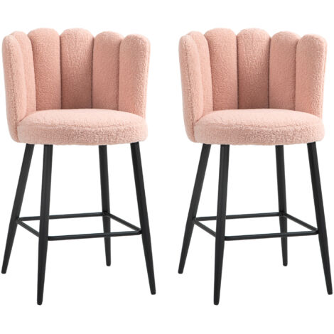 Lot de 2 tabourets de bar avec dossier et repose,pieds, pieds en acier, 52 x 53 x 93 cm, rose (1/5)