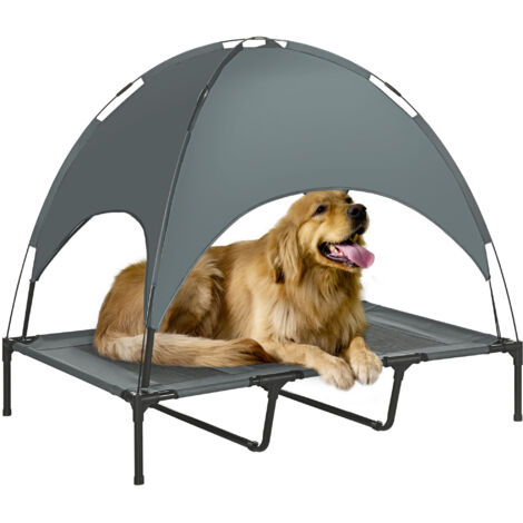 Lit surélevé imperméable pour chien avec auvent en maille respirante et protection UV, gris, pour chiens de grande taille, 122 x 92 x 108 cm (1/5)