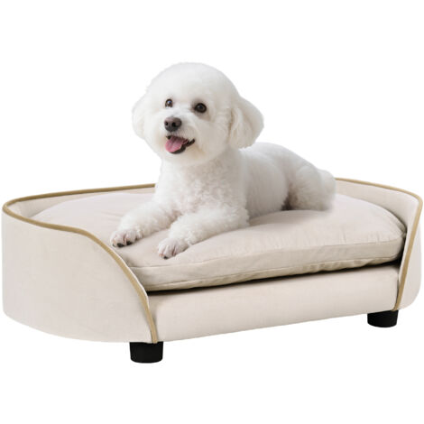 Canapé pour chien, canapé pour animaux de compagnie avec coussin amovible et housse lavable, 66 x 43 x 19,5 cm, beige (1/5)