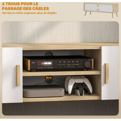Meuble TV 2 Placards Effet Chêne Naturel Abana 5five - L.120 Cm Avec Étagères Et Fermetures Douces