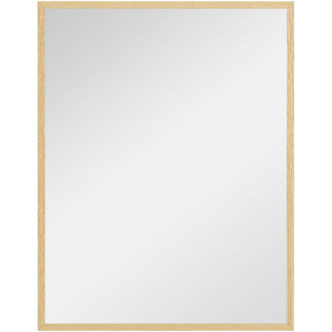 Miroir mural rectangulaire 90 x 70 cm, cadre en bois, idéal pour la salle de bain, le salon ou la chambre, naturel (1/5)