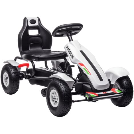Karting à pédales pour enfants, véhicule de course à pédales avec siège réglable, pneus gonflables en caoutchouc, frein à main, pour les 5,12 ans , Blanc