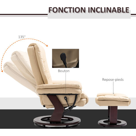 HOMCOM Fauteuil Relax inclinable Repose-Pieds réglable pivotant 360