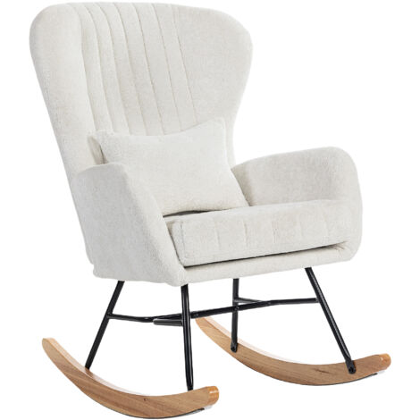 Fauteuil à bascule avec coussin, assise rembourrée, dossier haut, 67 x 88 x 104 cm, blanc (1/5)