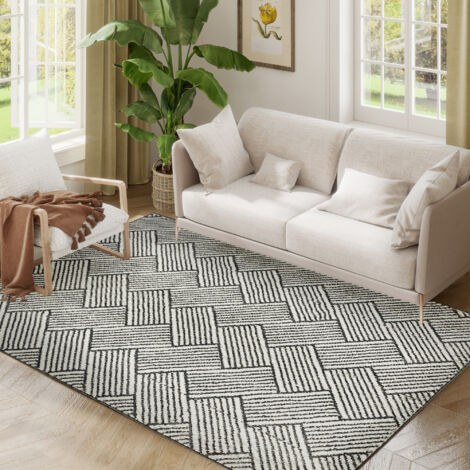 Tapis de salon 200 x 140 cm, poils courts, lavable en machine, hypoallergénique, pour salon, chambre, bureau, gris (1/5)