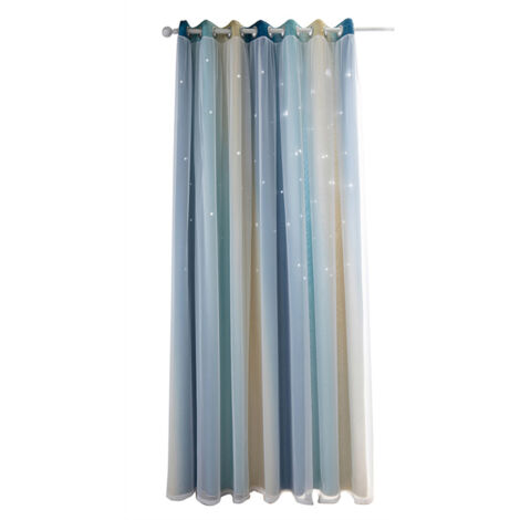 Rideaux à étoiles occultants pour chambre d'enfant, chambre de fille, salon, rideaux à étoiles colorés à double couche, 1 panneau (53 po L x 95 po H, bleu)