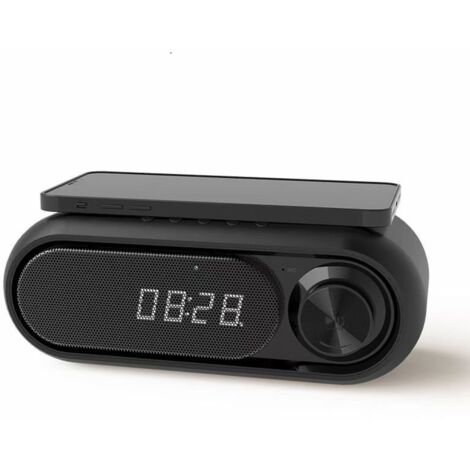 Réveil lumineux LED avec haut-parleur Bluetooth, radio FM, fonction snooze, chargeur sans fil pour téléphone portable, lecteur de carte TF, (1/5)