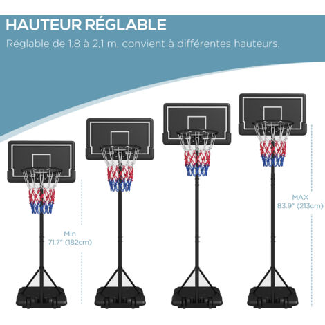 SPORTNOW Panier De Basket Extérieur – Hauteur Ajustable 182-250 Cm, Roulettes, Base Lestable Jusqu'à 35 Kg – Cadre Acier