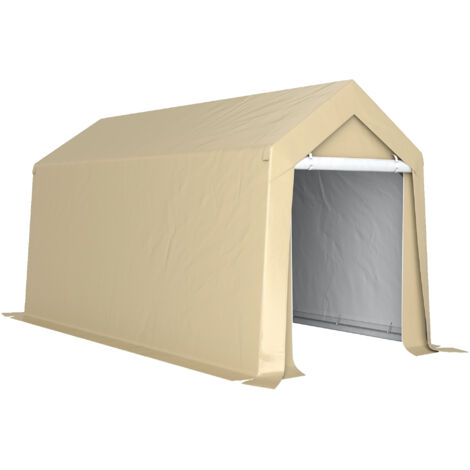 Abri de jardin portable extérieur avec structure en acier galvanisé et grande porte, 2 x 3,6 m, beige (1/5)