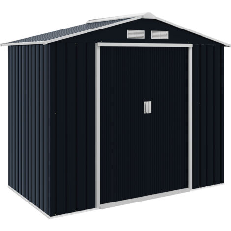 Abri de jardin métallique 2,13 m x 1,22 m, rangement extérieur avec fentes d'aération, kit de fondation et double porte verrouillable, gris foncé (1/5)