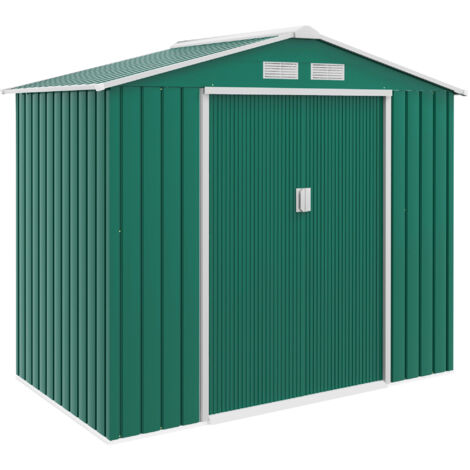 Abri de jardin métallique de 2,13 m x 1,22 m, rangement extérieur avec fentes d'aération, kit de fondation et double porte verrouillable, vert (1/5)