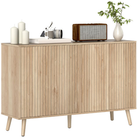 Buffet de salon, meuble de rangement avec 4 portes coulissantes à pression, 120 x 35 x 77,5 cm, chêne (1/5)