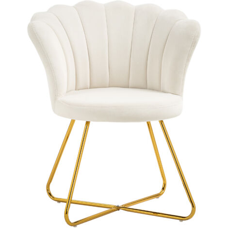 Fauteuil en forme de coquillage, fauteuil de coiffure, fauteuil en velours, fauteuil de salon avec pieds en acier, 69 x 64 x 80 cm, crème (1/5)