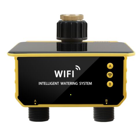 Minuteur d'arrosage WiFi G3/4", contrôleur irrigation intelligent 2 canaux, détection pluie, solaire+USB-C, batterie 3200 mAh