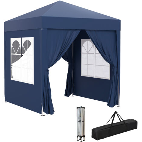 Tonnelle pliante de jardin 2x2m, chapiteau résistant à l'eau avec parois latérales, fenêtres et sac de transport, bleu (1/5)