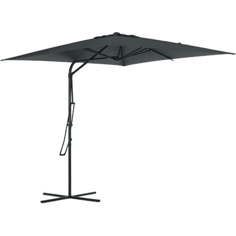 Parasol carré portable 2,5 x 2,5 m, parasol de jardin extérieur avec protection UV, pied en croix inclus, gris foncé (1/5)