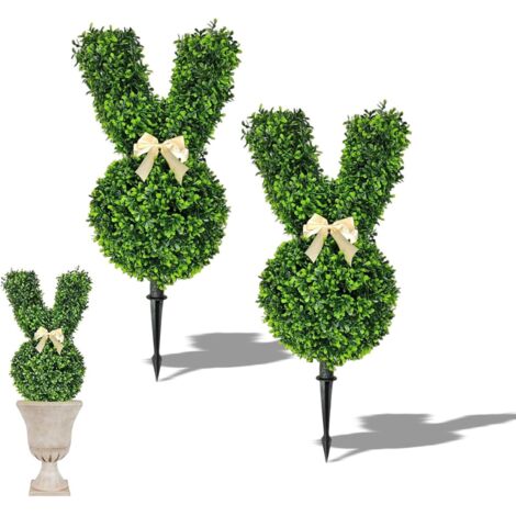 Arbres topiaires artificiels en forme de lapin de Pâques avec piquet – Lapin de 55 cm en buis artificiel pour jardinière intérieure/extérieure, décoration de piquet 3D réaliste pour jardin (2pcs) (1/5)