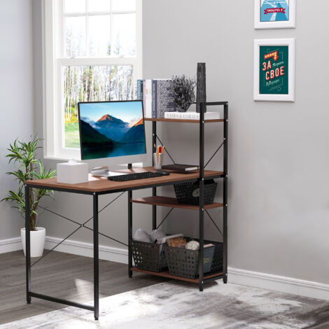 Bureau d'ordinateur réversible avec étagères, style industriel, montage facile, 120x64x121cm, noyer et noir (1/5)