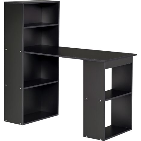 Bureau ordinateur 120 cm, table bois PC avec 6 étagères rangement, noir (1/5)