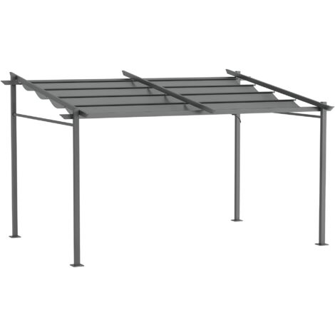 Pergola rétractable 4 x 3 m, structure métallique avec revêtement époxy anticorrosion, toile polyester 180 g/m² incluse, Couleur : gris (1/5)