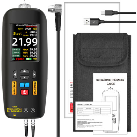 Jauge d'épaisseur ultrasonique numérique, outil de mesure haute précision compatible pour tuyaux, verre, métal avec plage de mesure 0.01-300mm