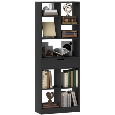 Bibliothèque haute avec tiroir, bibliothèque autoportante pour chambre, salon, bureau, noire (1/5)