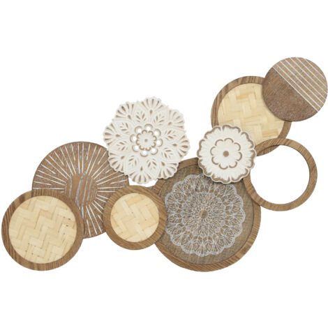 Décoration murale en bois, sculpture murale en bois, design unique à plusieurs disques, 83,8 x 44,5 cm, bois naturel (1/5)