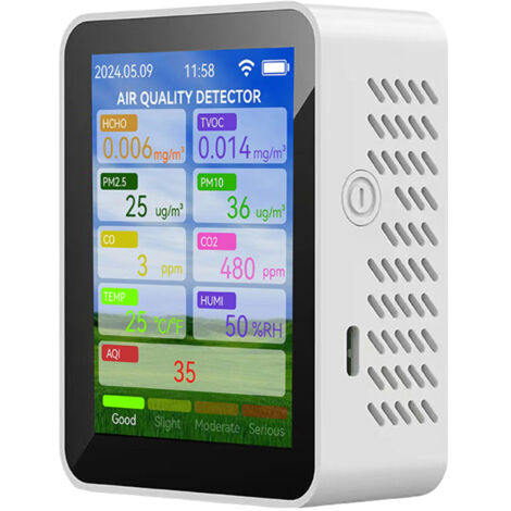 Testeur de qualité de l'air multifonctionnel Tuya WiFi : mesure HCHO, COVT, CO2, PM2.5, PM10, température, humidité, écran TFT 2,8 pouces, alarme