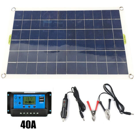 Panneau solaire monocristallin en silicium 50 W 12 V/5 V avec chargeur solaire USB à double sortie et contrôleur de charge solaire 10/20/30 A/40 A/50 A