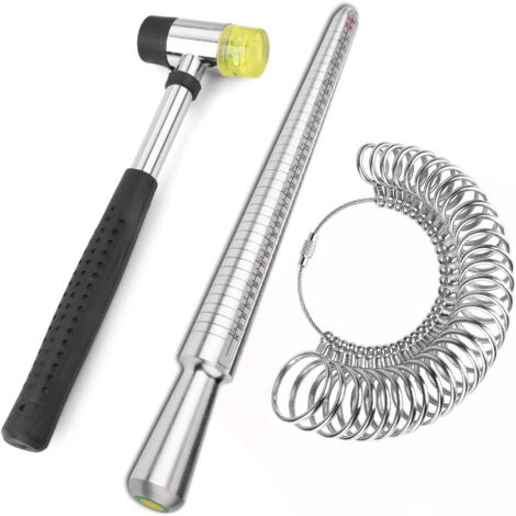 Ensemble de 3 pièces HKUS en alliage pour mesure de bagues (baguette en aluminium TSK + bague américaine 0-13 + marteau en caoutchouc)