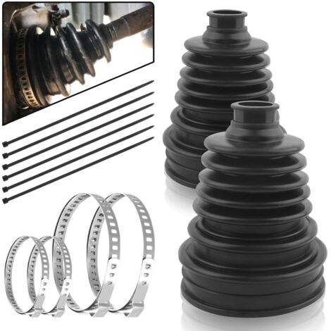 Kit 2 soufflets cardan avec 4 clips inox, 6 attaches câble, étanches poussière/eau. Protection arbre, universels pour plupart voitures.