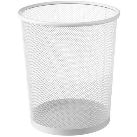 Corbeille à papier de bureau ronde en métal sans couvercle, poubelle de rangement en maille de fer pour la maison (blanche - 23 x 26 x 18,5 cm - petite, 24/boîte, comme illustré)