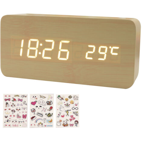 Réveil numérique en bois, affichage LED heure/date/température, 8 luminosités, mode semaine/week-end, pour chambre, bureau